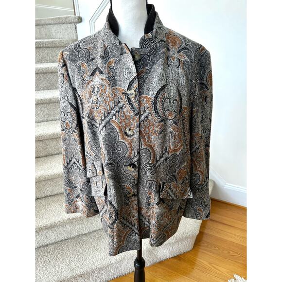 Windsor. Grey & Brown Paisley Silk & Wool Blend Blazer - Picture 1 of 8